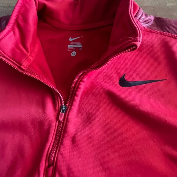 Nike Sweatshirt Mens XL Red 1/4 Zip Pullover Long Sleeve Reflective Strips - Picture 2 of 8